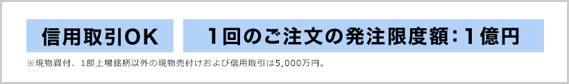 信用取引OK 1回のご注文の発注限度額：1億円